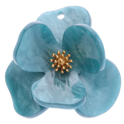 Pendenti a rilievo a forma di fiore in acrilico e acciaio inossidabile dorato da 40 mm - Blu marmorizzato x2