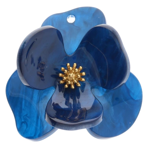 Dorato blu reale 40 mm Acrilico in acciaio inossidabile pendente con fiori in rilievo x2