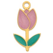 Ciondolo a tulipano 14x7,5 mm con resina epossidica - Acciaio inossidabile 304 Dorato - Rosa - Verde x1|raw }}