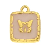Ciondolo quadrato 15,5x12 mm con farfalla e resina epossidica - Acciaio inossidabile 304 Dorato - Nudo