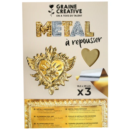 Confezione di 3 fogli da rilievo in metallo - Graine creative - oro e argento x1