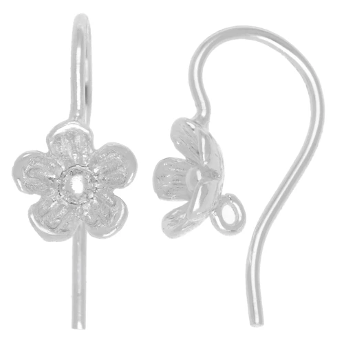 Ganci per orecchie a fiore da 14 mm con anello aperto - Placcatura argento fine x2