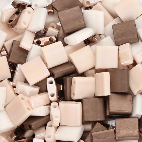 Miscela di perle Miyuki - Perle Quarter - Half e Tila - Sparkling Latte x10g