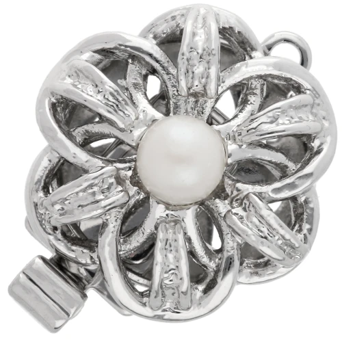 Chiusura a fiore a clip da 14 mm con imitazione di madreperla - Bronzo bianco x1