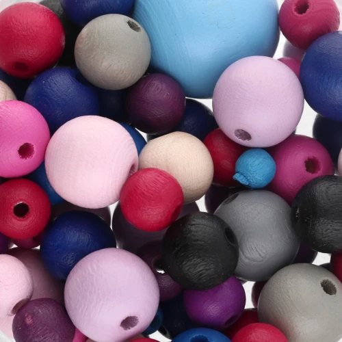 Assortimento di perle di legno - Blu - Rosa x50g