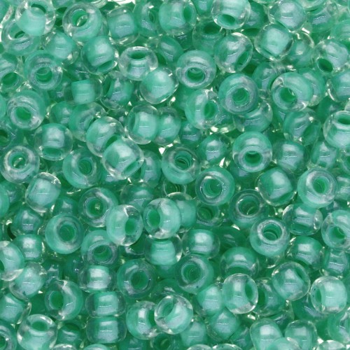 Preciosa perla rocaille 8/0 3 mm - Crystal Lined Green Sfinx x20g