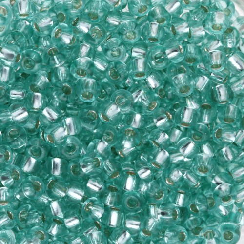 Preciosa rocaille 8/0 3 mm - Solgel - Green 2 Dyed Crystal Silver Lined x20 g