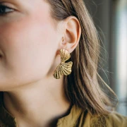 Orecchini a foglia martellata 50x28 mm - Acciaio inossidabile 304L Dorato x2