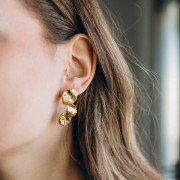 Orecchini a petalo martellato 40x16 mm - acciaio inossidabile 304L Dorato x2