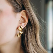 Orecchini a petalo martellato 40x16 mm - acciaio inossidabile 304L Dorato x2