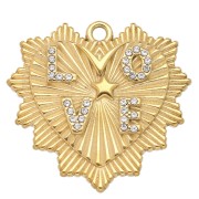 Pendente a cuore 29x30 mm Motivo d'amore con strass - Acciaio inossidabile 304L Dorato x1|raw }}