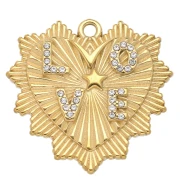 Pendente a cuore 29x30 mm Motivo d'amore con strass - Acciaio inossidabile 304L Dorato x1