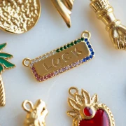 Pendente rettangolare 2 anelli 11x29 mm - Fortuna - Acciaio inossidabile 304 Dorato - Multicolore