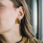 Orecchini rettangolari effetto onda 32x20 mm - Acciaio inossidabile 304L Dorato x2