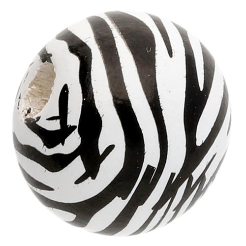Perle di legno rotonde da 16 mm - motivo Zebra - Bianco - Nero x10