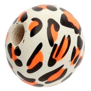 Perle rotonde in legno 16 mm - Stampa leopardo - Bianco - arancione - nero x10|raw }}