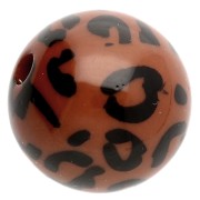 Perle acriliche rotonde opache da 16 mm - stampa leopardo - Marrone - Nero x4