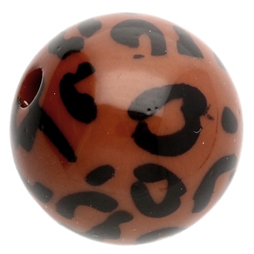 Perle acriliche rotonde opache da 16 mm - stampa leopardo - Marrone - Nero x4