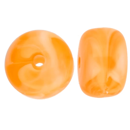 Perle rotonde a fori grandi 14,5x9 mm in acrilico traslucido arancione marmorizzato x20