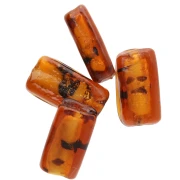 Perle di vetro rettangolari 19,5x10 mm - Marrone marmorizzato - Brillantini dorati x4