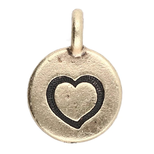 Ciondolo rotondo da 12 mm - motivo a cuore - Bronzo x1