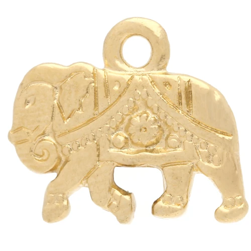 Ciondolo elefante 12x14 mm - Dorato con oro fino x1