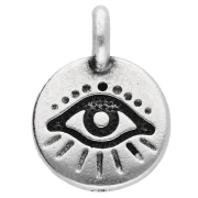 Breloque ronde 12 mm - motif oeil - Placage Argent fin vieilli x1
