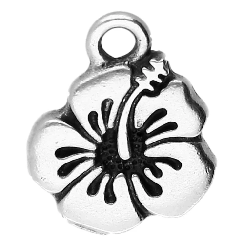 Ciondolo fiore di ibisco 17x14 mm - Placcatura in argento antico x1