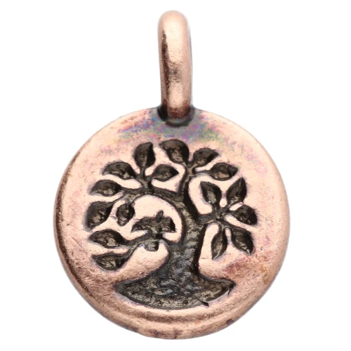Ciondolo rotondo da 12 mm - Motivo dell'albero della vita - Rame invecchiato x1