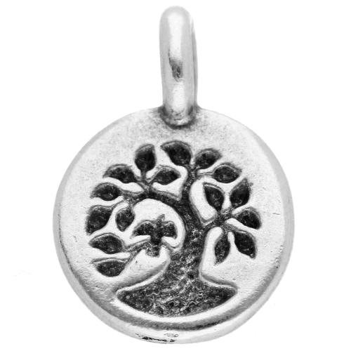 Ciondolo rotondo da 12 mm - motivo dell'albero della vita - Placcatura in argento invecchiato x1