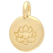 Ciondolo rotondo da 12 mm - Motivo fiore di loto - Dorato con oro fino x1