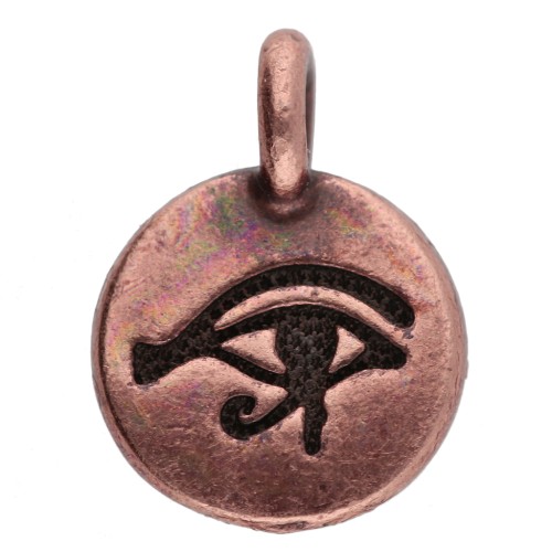 Ciondolo rotondo da 12 mm - Motivo occhio di oudjat - Rame invecchiato x1