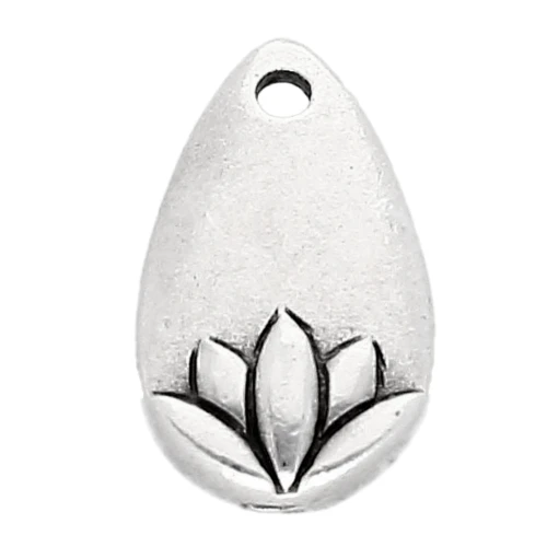 Ciondolo a goccia 13x8 mm - Motivo fiore di loto - Placcatura in argento invecchiato x1