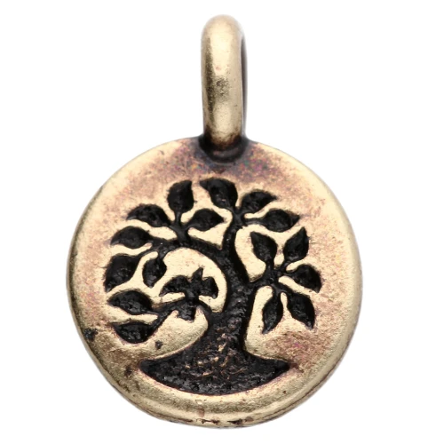 Ciondolo rotondo da 12 mm - motivo dell'albero della vita - Bronzo x1