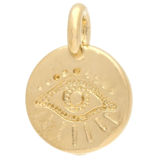 Ciondolo rotondo da 12 mm - motivo occhi - Dorato con oro fino x1
