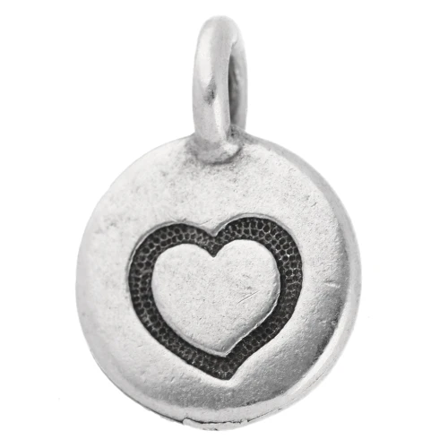 Ciondolo rotondo da 12 mm - motivo a cuore - Impiallacciatura in argento invecchiato x1