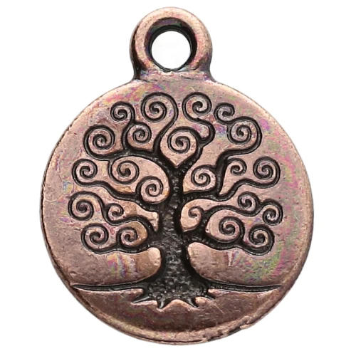 Ciondolo rotondo da 15,5 mm - Motivo dell'albero della vita - Rame invecchiato x1