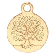 Ciondolo rotondo da 15,5 mm - Motivo dell'albero della vita - Dorato con oro fino x1