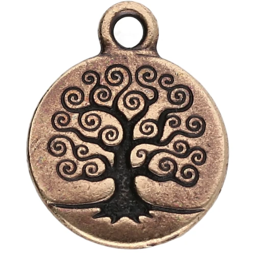 Ciondolo rotondo da 15,5 mm - motivo dell'albero della vita - Bronzo x1