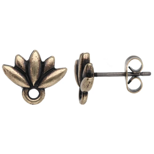 Orecchini a perno con fiore di loto 10x11 mm - Bronzo x2