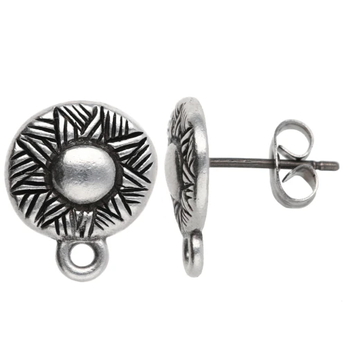 Orecchini etnici rotondi irregolari da 12 mm - Argento invecchiato x2