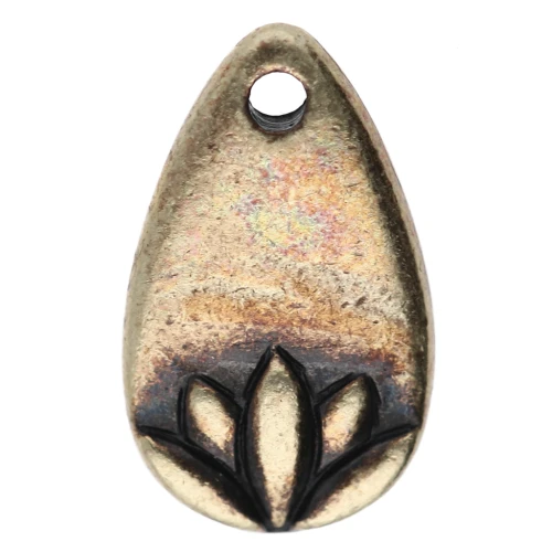 Ciondolo a goccia 13x8 mm - motivo fiore di loto - Bronzo x1