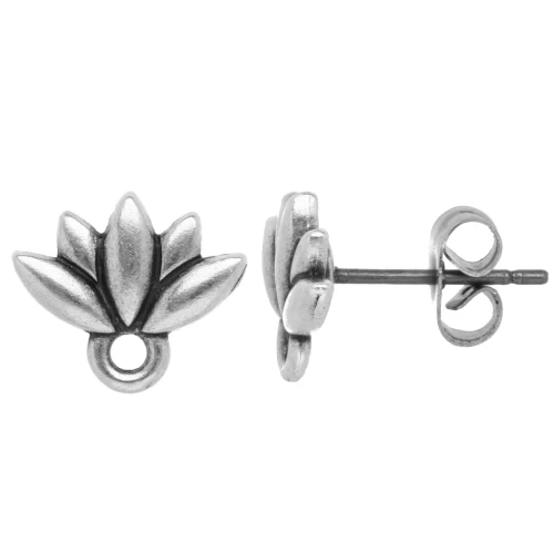 Orecchini perno con fiore di loto 10x11 mm - Placcatura in argento antico x2