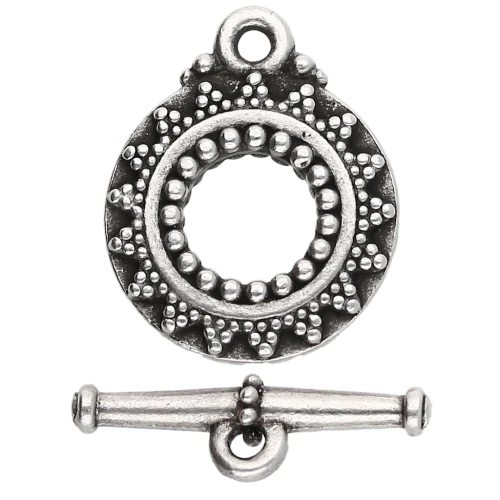 Chiusura a T rotonda 16,5 mm - Motivo etnico - Placcatura in argento antico x1