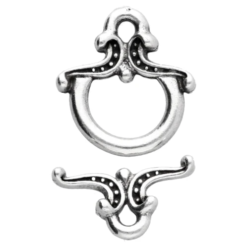 Chiusura a T arabescata lavorata 13x12 mm - Impiallacciatura in argento invecchiato x1