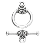 Chiusura a T rotonda da 16 mm - motivo floreale - Placcatura in argento antico x1