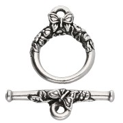 Chiusura a T rotonda da 15 mm - motivo a farfalla - Placcatura in argento antico x1|raw }}