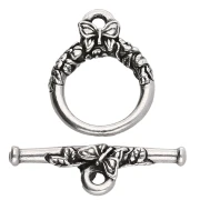 Chiusura a T rotonda da 15 mm - motivo a farfalla - Placcatura in argento antico x1