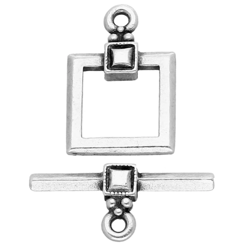 Chiusura a T quadrata 18,5x12,5 mm - Placcatura argento antico x1