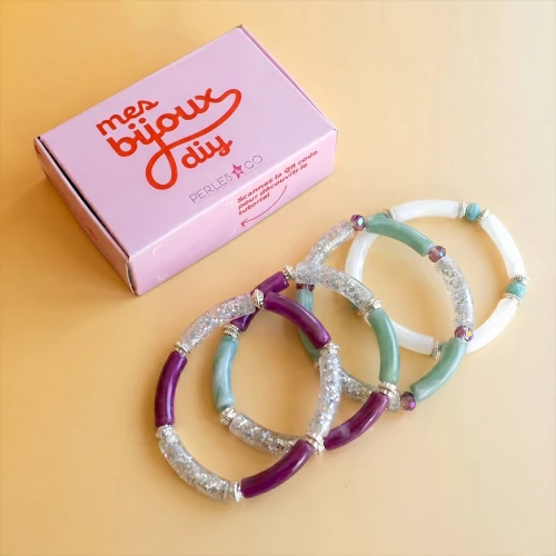 Mes bijoux fai da te - Kit di 4 braccialetti elastici con perline tubolari Versione argento